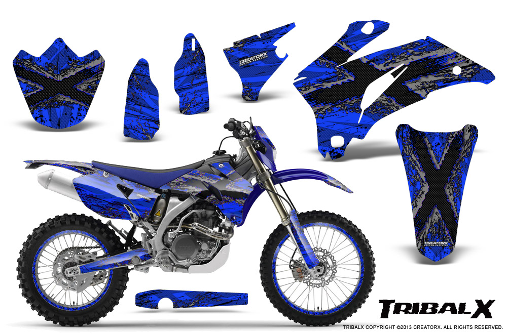 Yamaha WR 250-450 07-10 Graphics Kit TribalX Silver Blue NP Rims